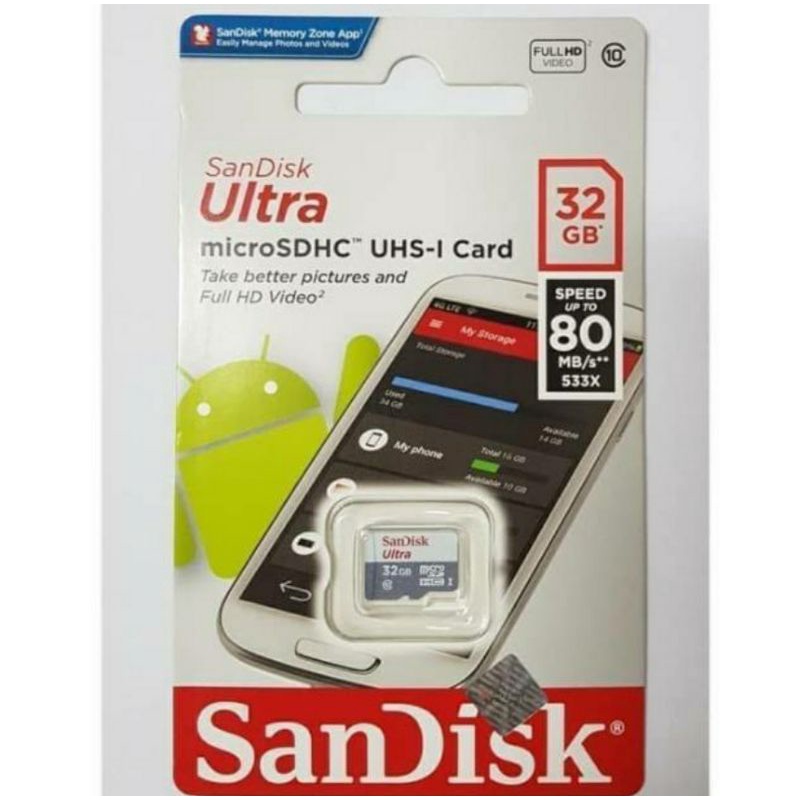 memory mmc micro sandisk ultra 32gb class 10 speed 80 original