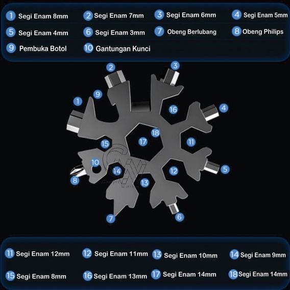 Cheaper-Obeng salju Snowflakes Multi Tool Pocket Wrench Saker Tool Kunci Salju 18 IN 1