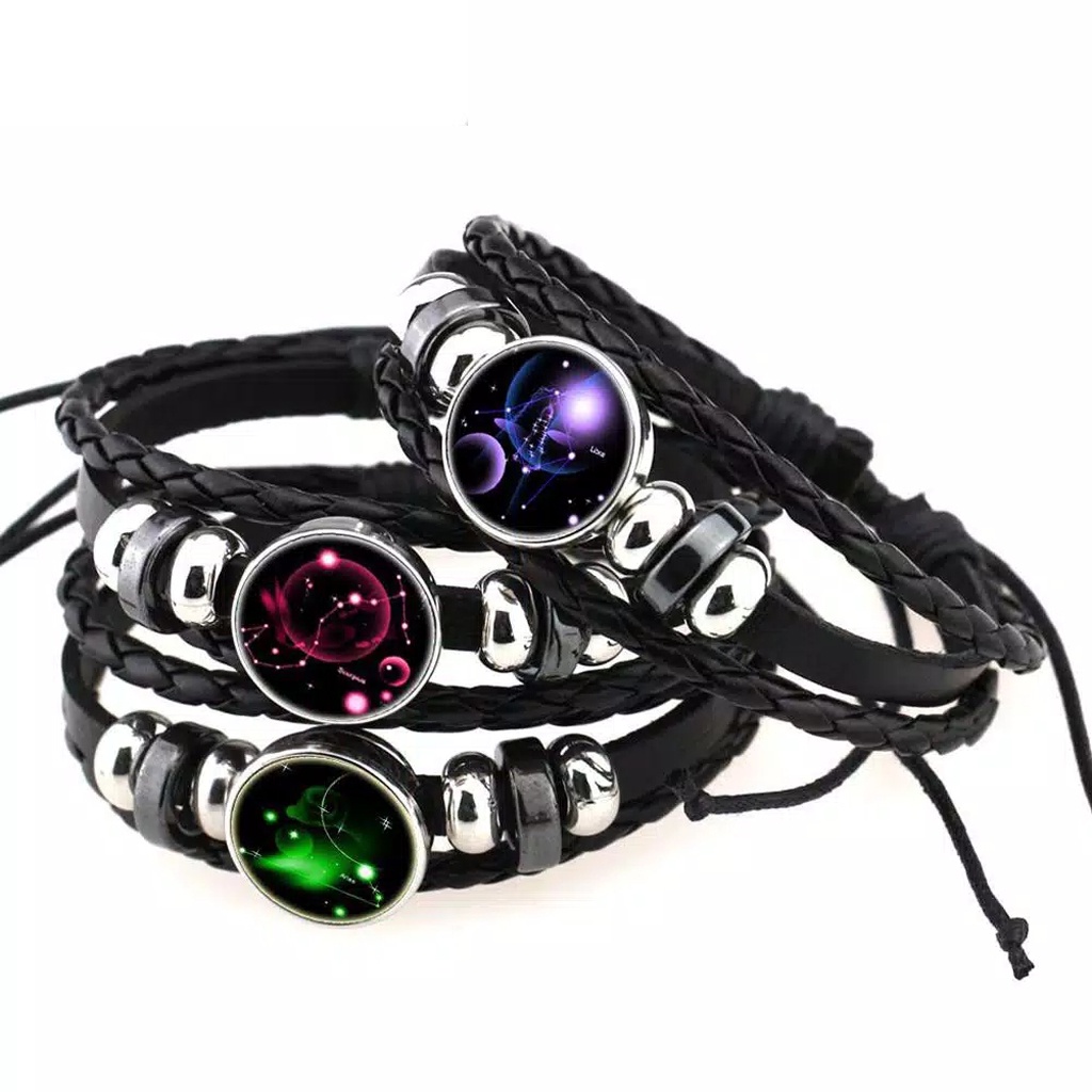 BRGUNIK Gelang Zodiak Tangan Wanita Pria kepang Zodiac Fashion Korea Glow Import Murah Hiasan A004