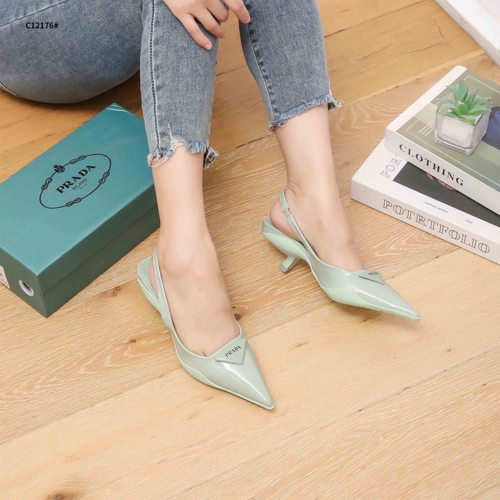 PR Brushed Leather Slingback Pumps Women Heels Sendals C12176