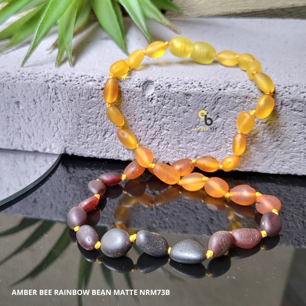 Kalung Amber Bayi Tumbuh Gigi ORI Baltic Premium Matte Rainbow Beans NGRB73B By Amber Bee