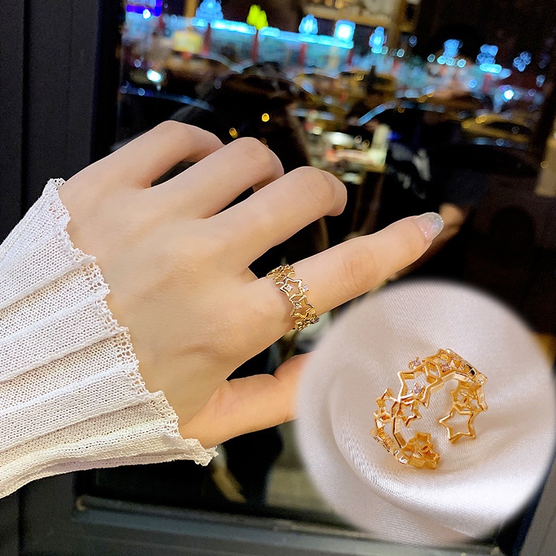 Cincin Jari Telunjuk Bentuk Bintang Aksen Zircon Gaya Jepang Dan Korea