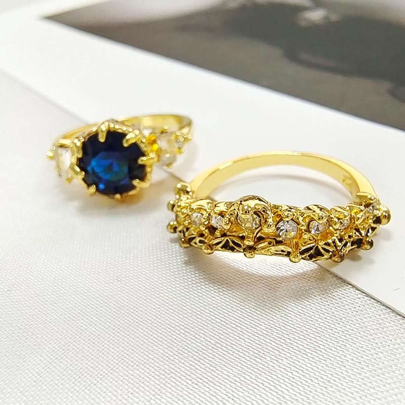 Set Cincin Hias Zircon Biru Ukuran Kecil Untuk Wanita