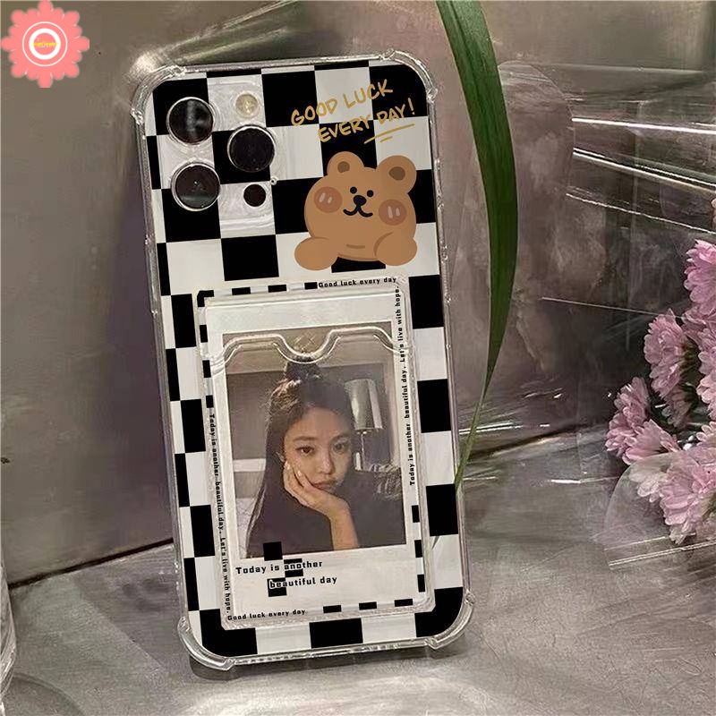 Dompet Slot Case Realme C30 10 Pro 5 5i 5s C3 C11 2020 C25 C12 9I C25s C21Y C25Y C20 C20A C11 2021 Motif Kartun Lucu Beruang Anti Jatuh Tempat Kartu Card Bag Holder Transparan Soft Cover