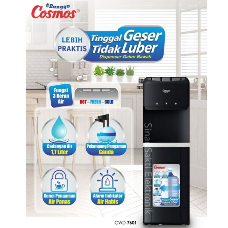 Dispenser Cosmos Galon Bawah CWD 7601 CWD7601 Panas Dingin Normal Garansi Resmi