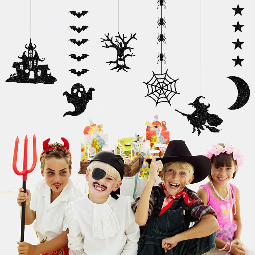 6pcs / Set Hiasan Gantung Model Jaring Laba-Laba / Kelelawar / Hantu / Kelelawar Untuk Dekorasi Pesta Halloween