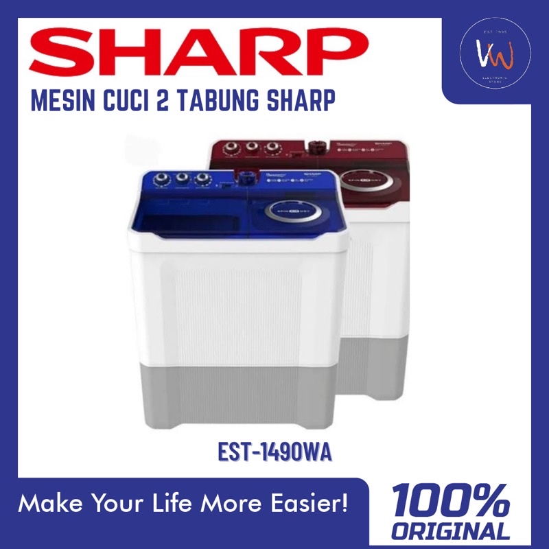 Mesin Cuci 2 Tabung Sharp EST-1490WA (Dolphinwave) Kapasitas 12Kg / FREE CIKAMPEK, KARAWANG KOTA, PU