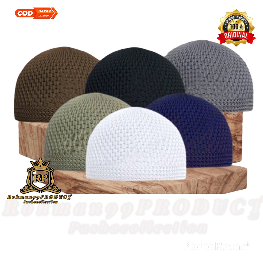 Peci Kopiah Rajut Nanas Polos All size Anak Dewasa Kopiah Haji Songkok Hitam Putih