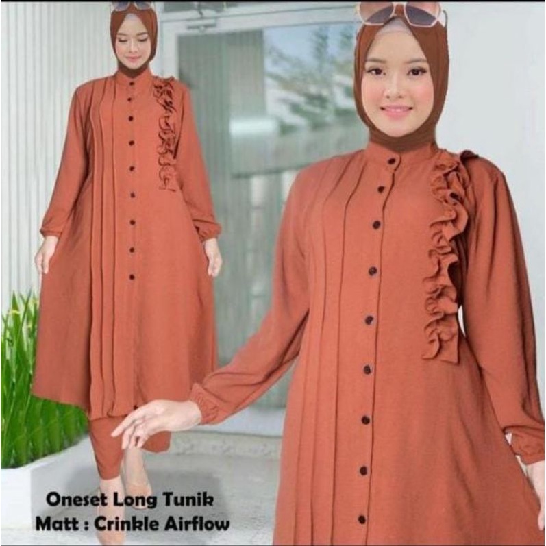 AUREL SET/Stelan Long Tunik Cringkle Airflow Terbaru