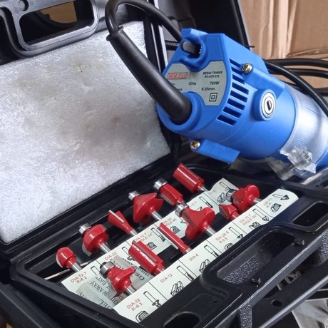 Paket Mesin Trimmer Propil Kayu MIKAYO RH-345-370 + Bonus Mata Profil Router Bit SET 12pcs Double Thunders MURAH ORIGINAL BISA COD