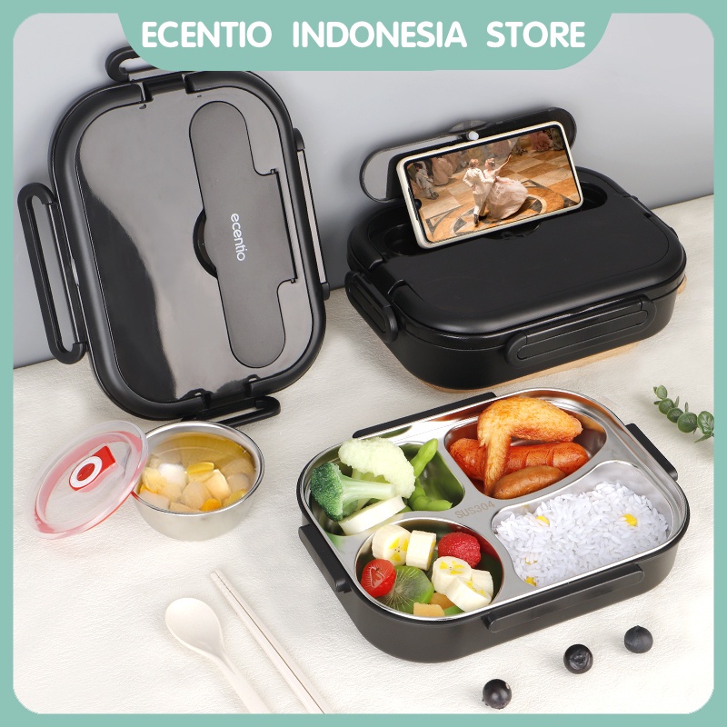 ecentio lunch box stainless /Kotak Makan 4 Sekat Tahan Panas Dan Anti Tumpah tempat makan