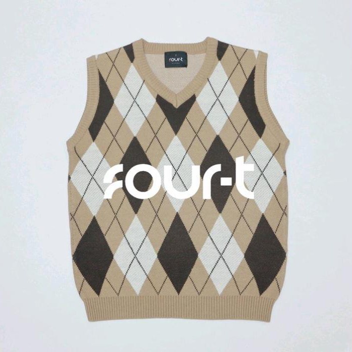 Fall in vest women rompi rajut wanita knit pria unisex argyle murah - Cream, M