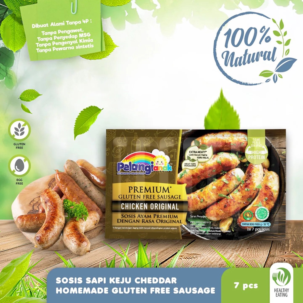 Sosis Ayam Original Homemade Premium Non Msg &amp; Non Pengawet Pelangi Anak Kemasan 350g isi 7 Pcs - Sehat Alami Original