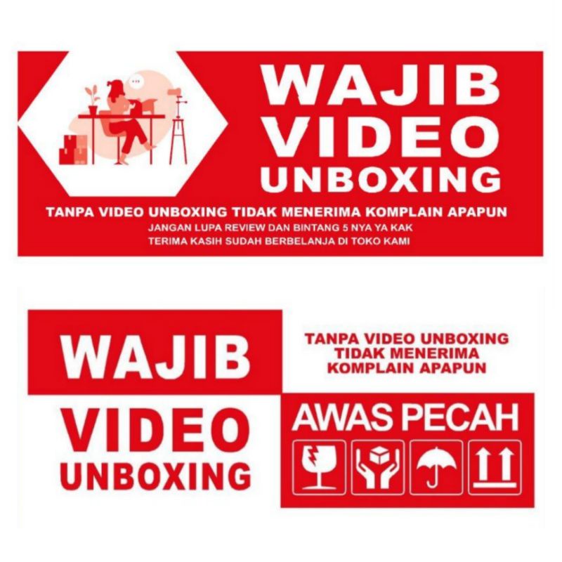 

YURRA - LABEL WAJIB VIDEO UNBOXING UK 8.5X3.3 CM (1PACK ISI 100PCS) / STIKER FRAGILE