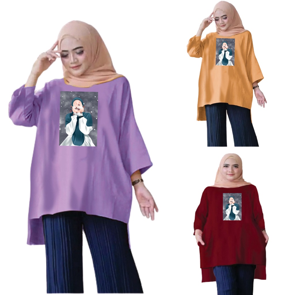 Tunik Jumbo Wanita Hijab Girl Aesthetic Butterfly/ Atasan Muslim Wanita XL, XXL