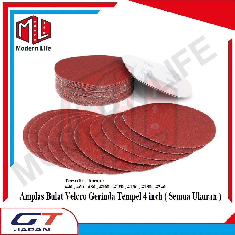 Amplas Bulat Velcro 4 inch Grit 60 / Amplas Tempel Gerinda 4&quot; Grip 60