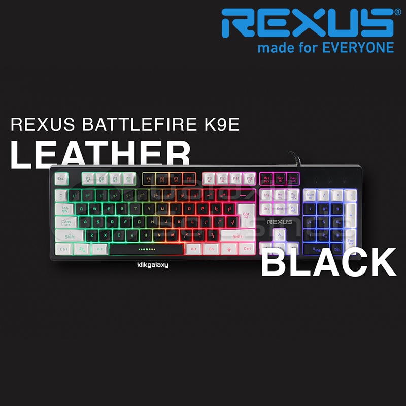 Rexus BATTLEFIRE K9E Leather Black Gaming Keyboard - Black White