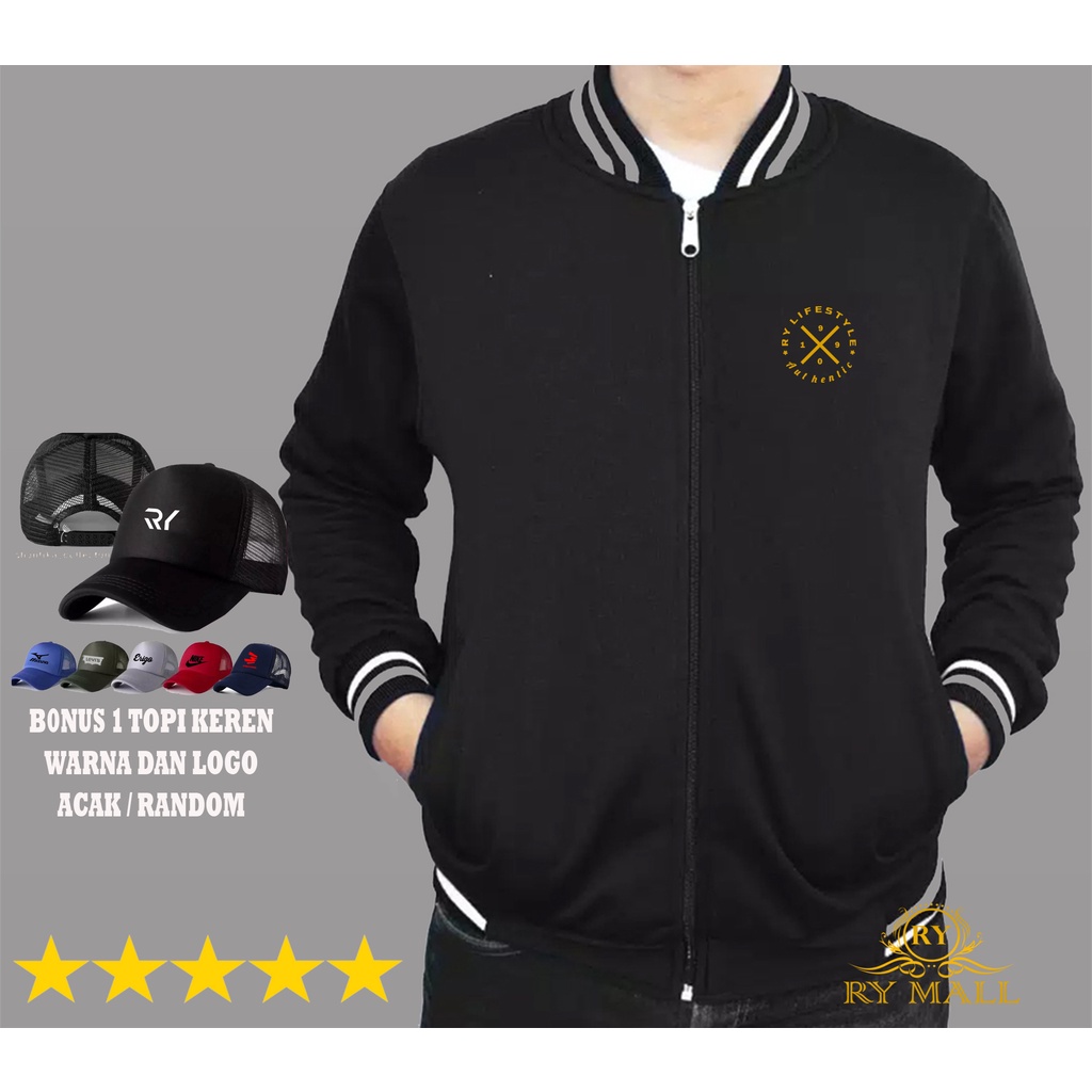 Jaket Ukuran Jumbo / Jaket Baseball RY Lifestyle 1990 Autentic Gold + Topi / Random / Sweater / Resl
