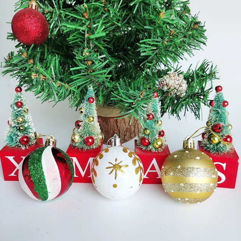 Christmas Home Decoration Products / 6 Pcs 6CM Christmas Ball Ornaments For Xmas Tree / Snowflake Stripe Dot Red Christmas Tree Hanging Pendant / Festive Party Decorative Supplies