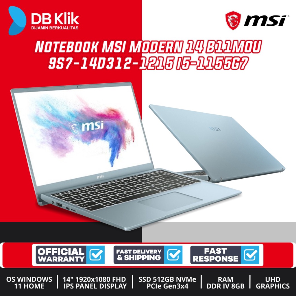 Notebook MSI Modern 14 B11MOU 9S7-14D312-1215 i5-1155G7 8/512G W11 14&quot;