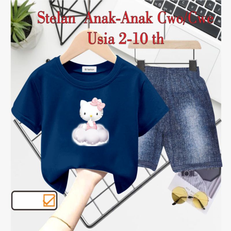 ((IB))SETELAN ANAK PEREMPUAN SEMI JEANS/HELLO DIGITAL SABLON