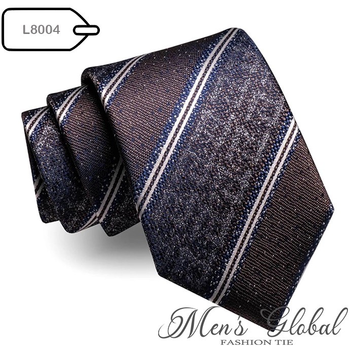 Dasi Pria [LEBAR 8 CM] DASI PRIA HITAM STRIP SILVER WEDDING KANTOR MC CASUAL - L8004(Z3M5) Dasi Lang