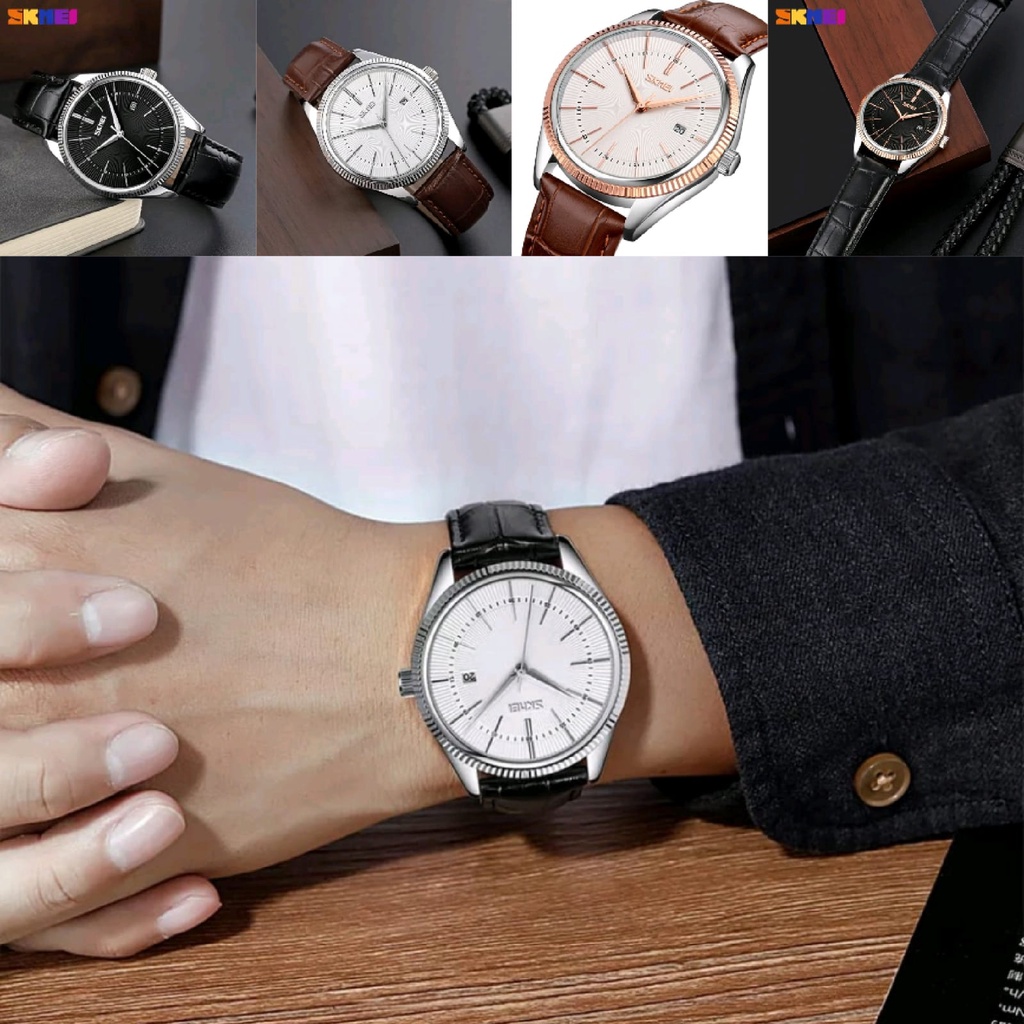 Jam tangan pria skmei 9298 original kulit tanggal aktif
