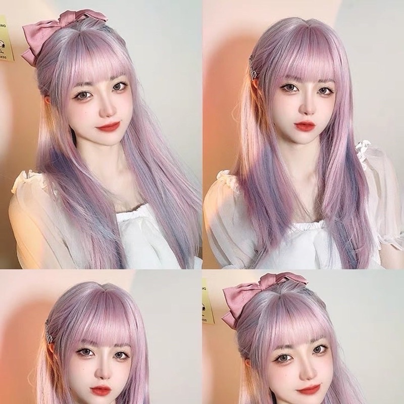 T368 full wig korean straight pink blue 63 cm