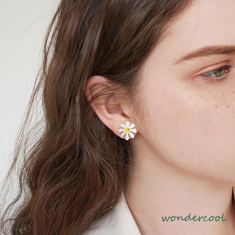 925 Silver Daisy Earrings Fashion Anting Pejantan Bunga Matahari Manis Segar-Won