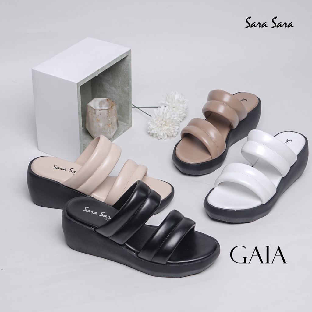 Sara Sara GAIA Sandal wedges wanita casual sendal cewek ban dua kulit kekinian