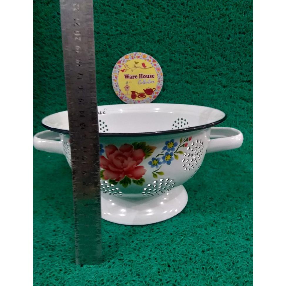 CETING / Sangku Nasi motif kembang / POLOS UK 22 cm Enamel Seng Blek Vintage