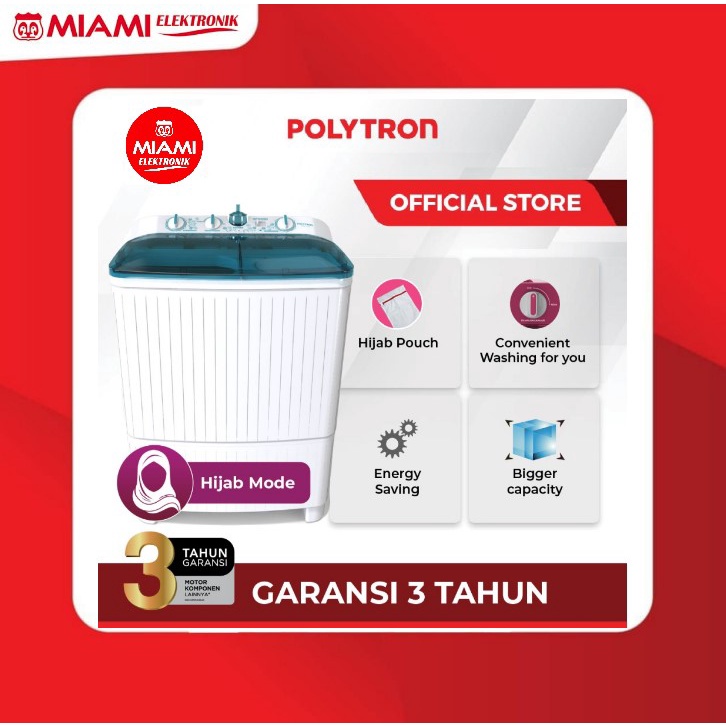 POLYTRON PWM 1082 Mesin Cuci 2 Tabung Primadona Samba Hijab 10 Kg
