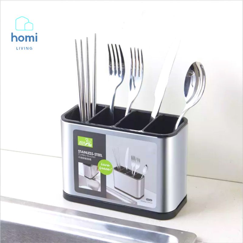 HOMI - Rak Tempat Wadah Kotak Box Penyimpanan Pengering Alat Makan Sendok Garpu Pisau Dapur Aestheti