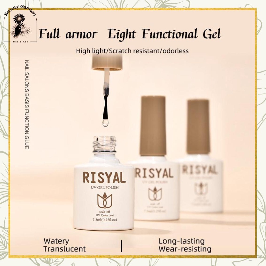 【 COD 】RISYAL Base Coat &amp; Top Coat  Gel Nail Polish UV LED Nail Art / Kutek Nail / Cat Kuku/ Gel polish/ Kutek UV/ Kutek Gel UV