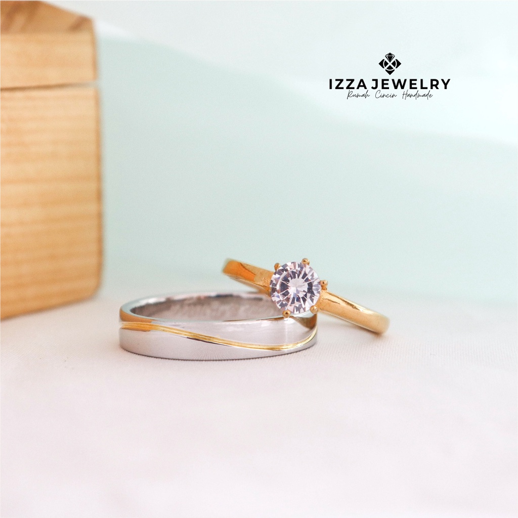 Cincin Nikah Couple Emas Kuning 50% dan Palladium 10% Asli