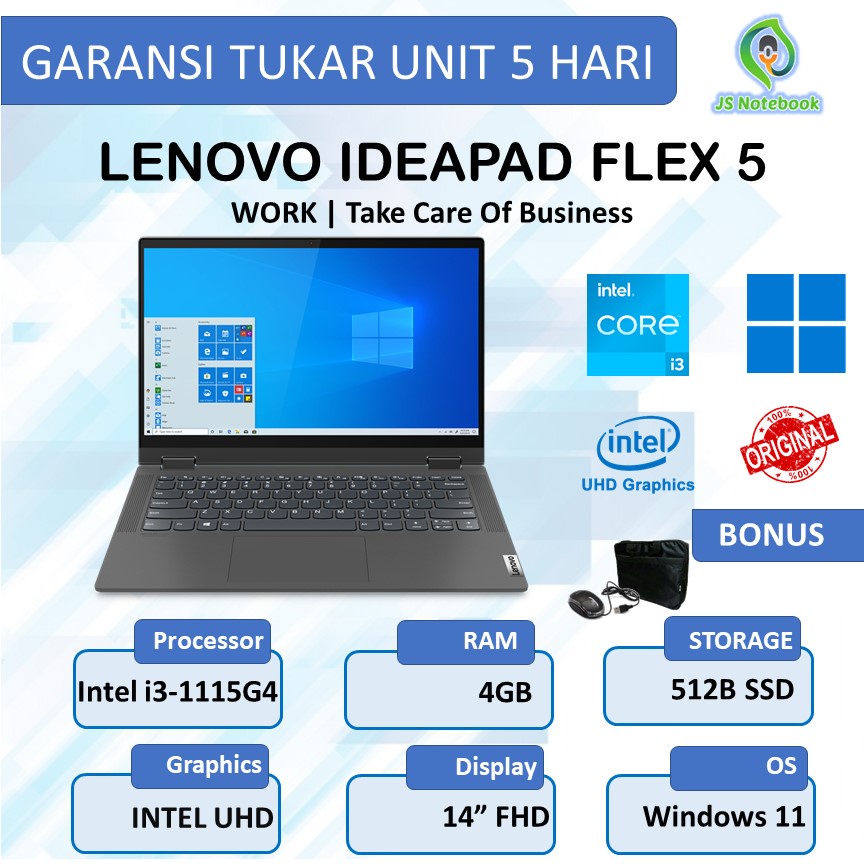 LENOVO IDEAPAD FLEX 5i i3-1115G4 4GB 512GB SSD WIN11 14"FHD IPS-GRAPHITE GREY