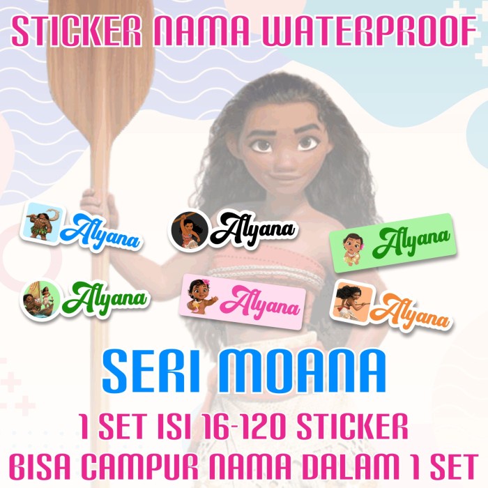 

[14-120 pcs] Sticker Nama Custom Moana Disney