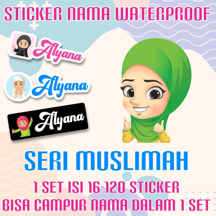 

[14-120 pcs] Sticker Nama Custom Muslimah Hijab