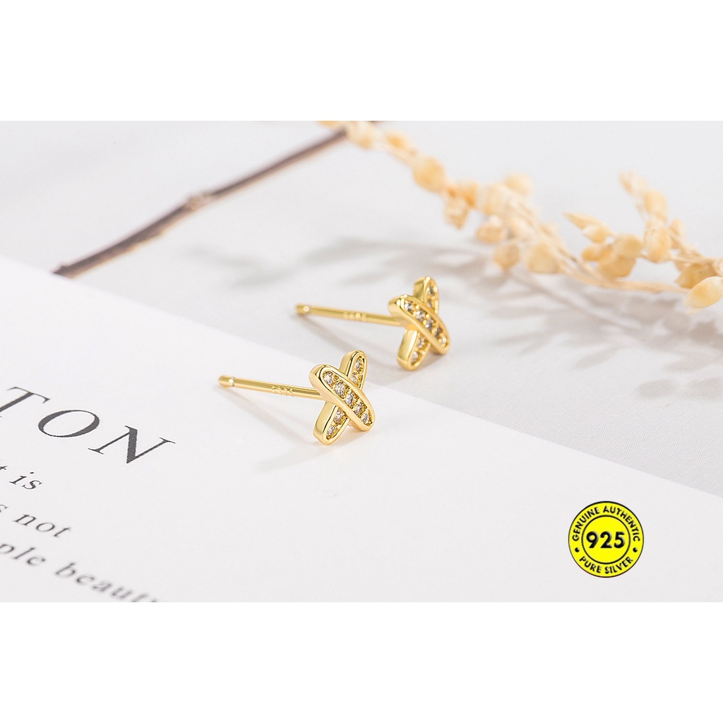 Anting Tusuk Bentuk Huruf X Hias Berlian Imitasi Untuk Wanita U1034