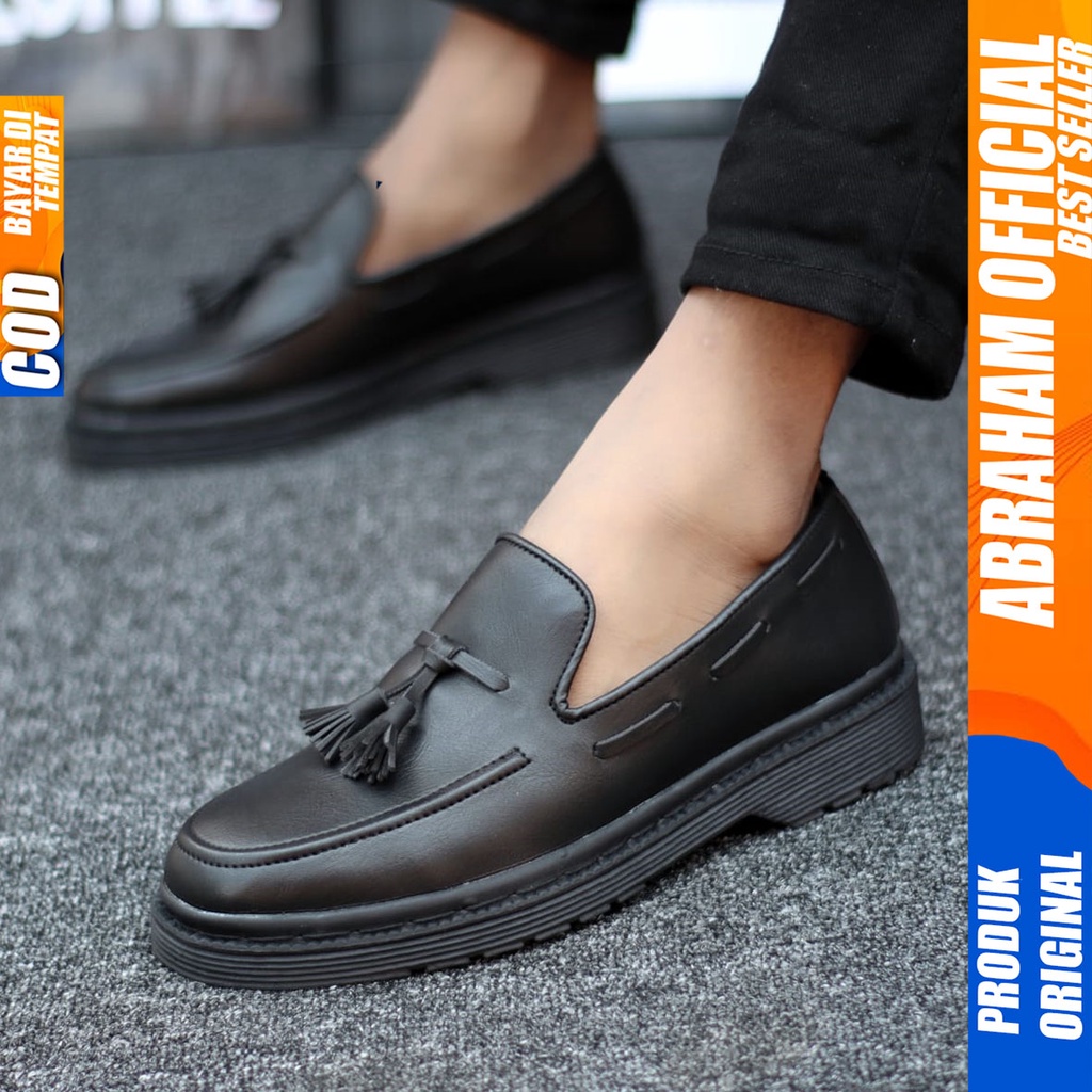 Sepatu Formal Pantofel Docmart Kerja Hitam Pria Abraham Lulja