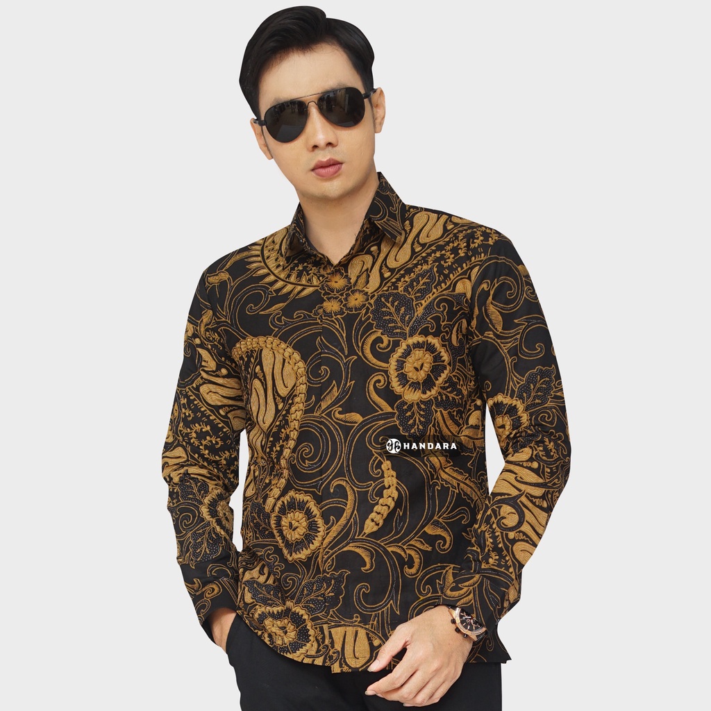 Baju Kemeja Batik Pria Lengan Panjang Slim Fit Premium Modern Full Furing Katun Halus Original Handara Motif Kembang Setaman HB-278