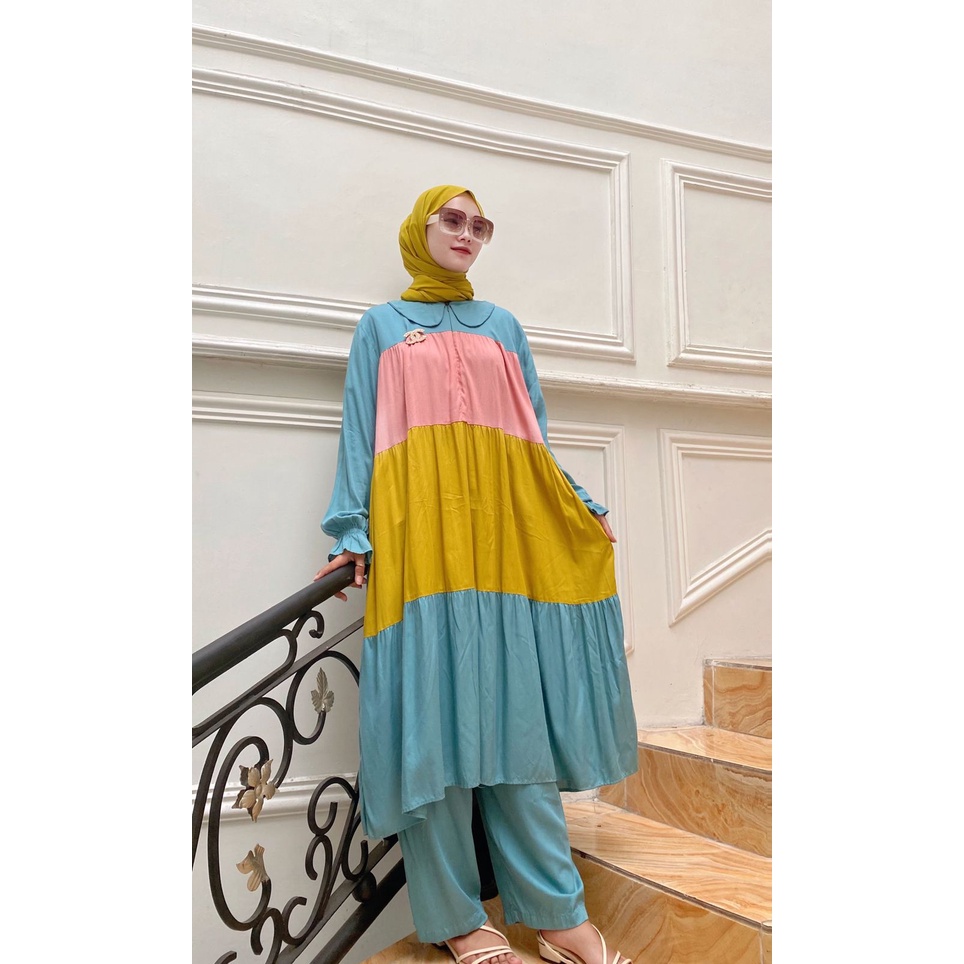 Set tunik sabrina, set tunik rainbow kekinian