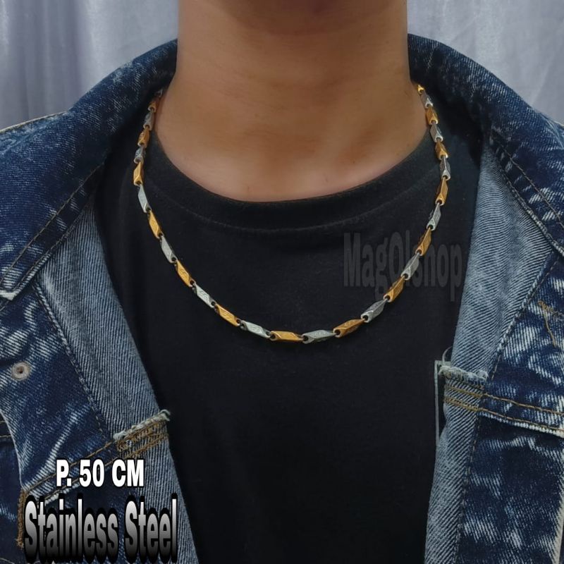 KALUNG COWO RANTAI BIJI PADI ELEGAN ANTI KARAT PERHIASAN EMAS KOREA