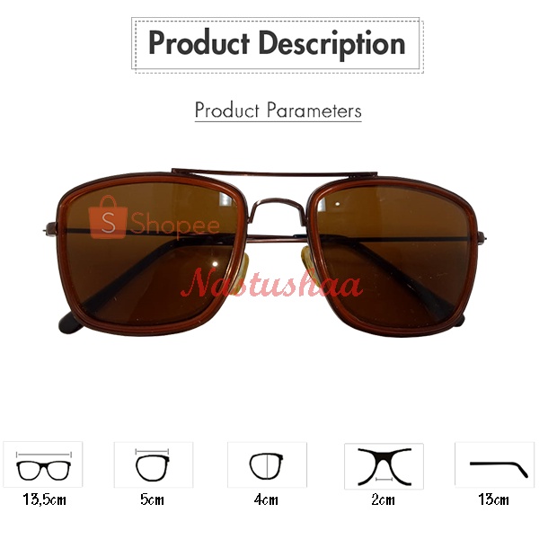 Kacamata Hitam Style Tony Stark Sunglasses ANTI UV400 Fashion Pria dan Wanita Kotak Aviator Unisex High Quality FREECASE