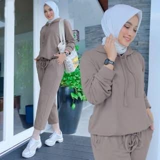 SET SELINA FASHION PAKAIAN WANITA SETELAN ATASAN HOODIE DAN CELANA BABYTERRY KR