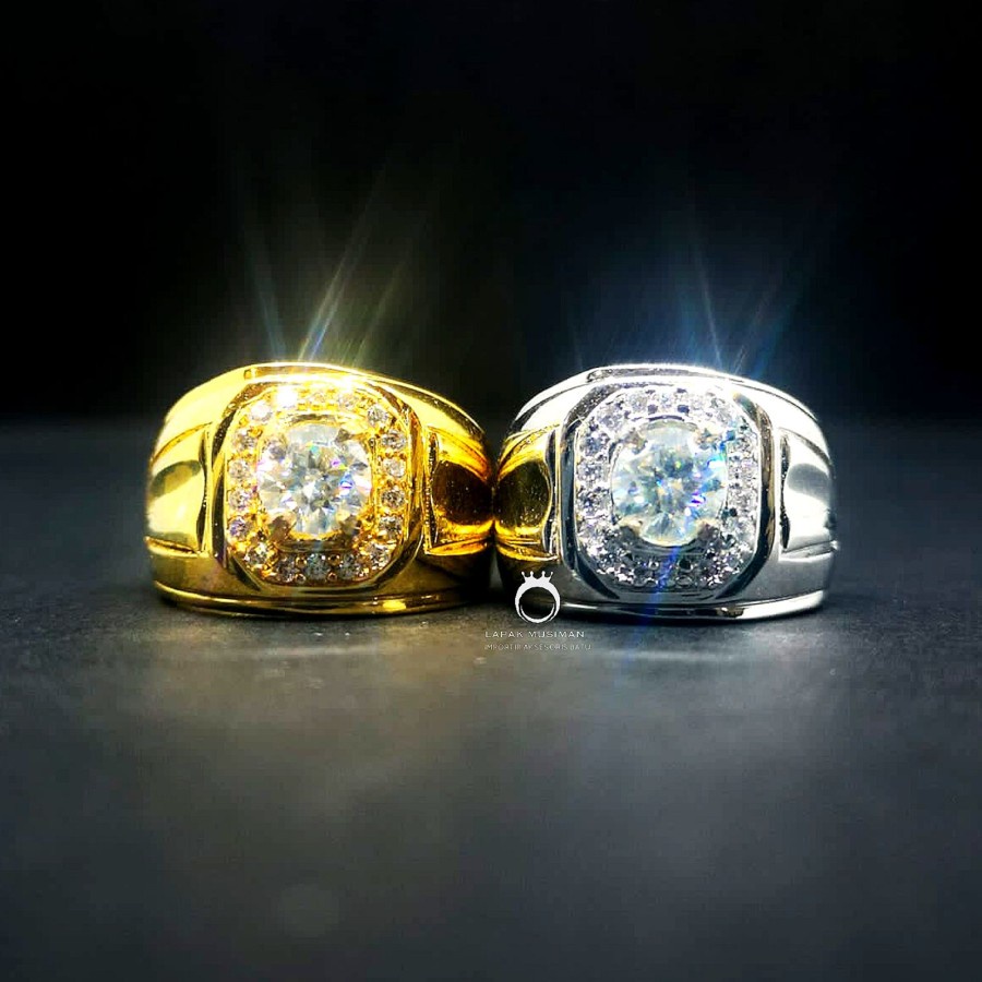 [Bayar Di Tempat] Cincin Pria Batu Berlian Moissanite Silver Gold Asli Mewah Original