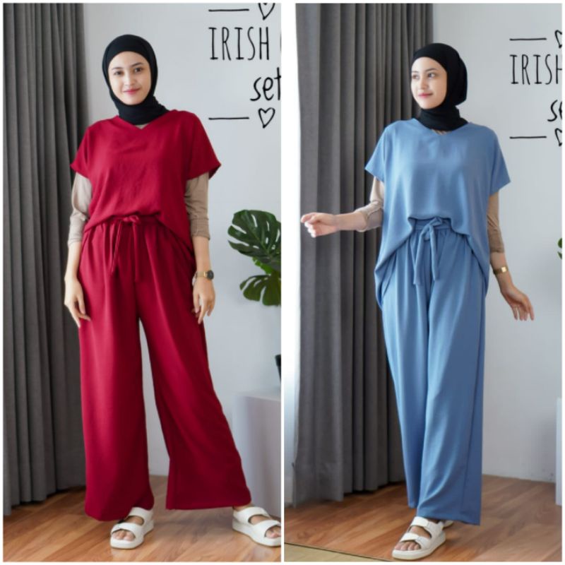 BISA COD AZKIYAHIJAB29 IRISH ONESET SETELAN PENDEK WANITA ONE SET OVERSIZE OVERSIZED TANGAN PENDEK S