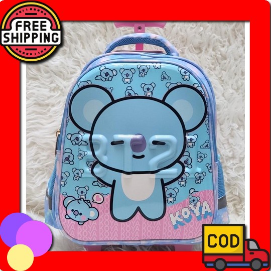 Ransel Dorong Backpack Roda Tas Troly Anak Laki-Laki Pake Roda Karakter Tas Roda Anak Troli Anak Per