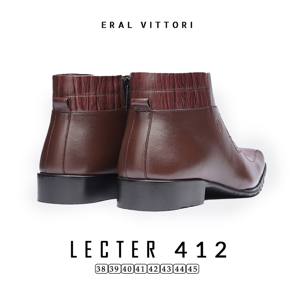 Eral Vittori - Lecter 412 Sepatu Boots Formal Pria Kulit Tinggi Zipper Cokelat