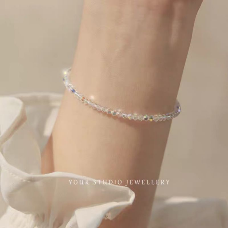 Kalung Manik Kristal Bening Simple Mewah Korean Style Import / Gelang Manik